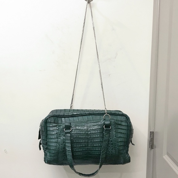 Nancy Gonzalez Green Crocodile Exotic Skin Shoulder Carryall Tote Duffle Bag - Picture 2 of 9